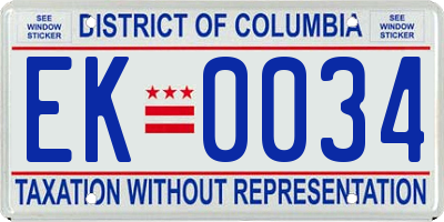 DC license plate EK0034