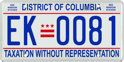 DC license plate EK0081