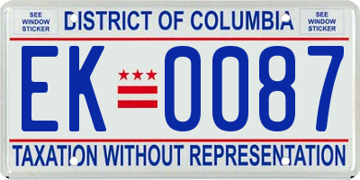 DC license plate EK0087
