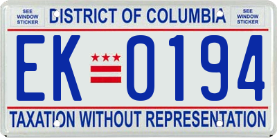DC license plate EK0194