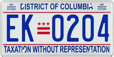 DC license plate EK0204