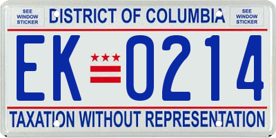 DC license plate EK0214
