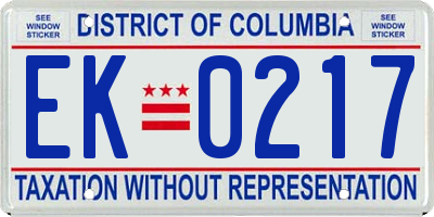 DC license plate EK0217