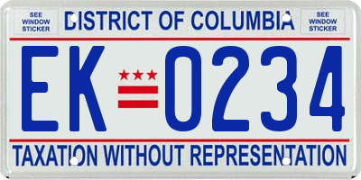 DC license plate EK0234