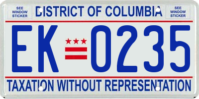 DC license plate EK0235