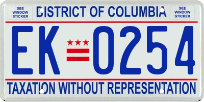 DC license plate EK0254