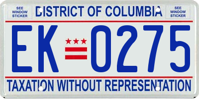DC license plate EK0275