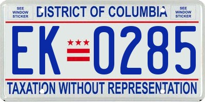 DC license plate EK0285