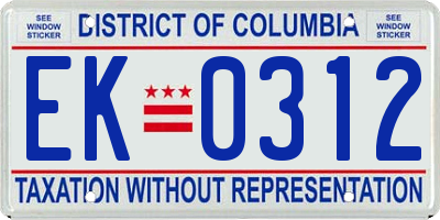 DC license plate EK0312