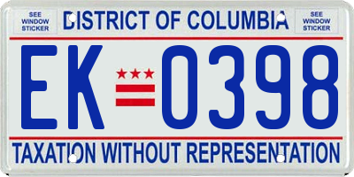DC license plate EK0398