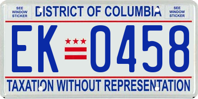DC license plate EK0458