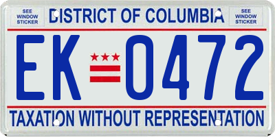 DC license plate EK0472