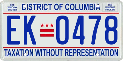 DC license plate EK0478