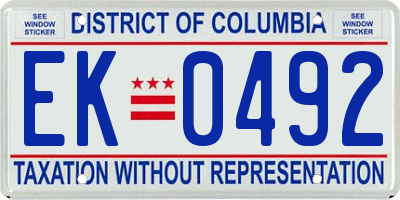 DC license plate EK0492