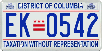 DC license plate EK0542
