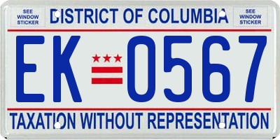 DC license plate EK0567