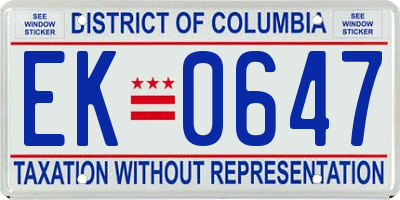 DC license plate EK0647