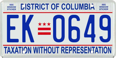 DC license plate EK0649