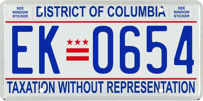 DC license plate EK0654