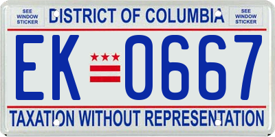 DC license plate EK0667
