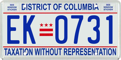 DC license plate EK0731