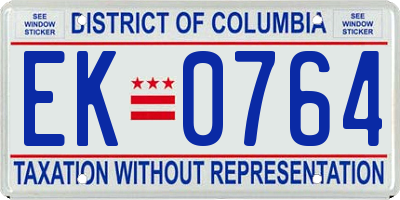DC license plate EK0764
