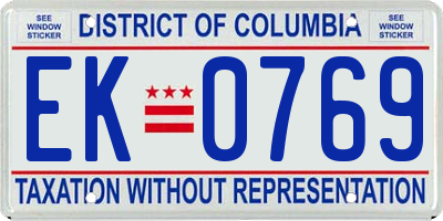DC license plate EK0769