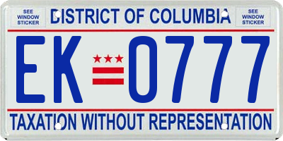 DC license plate EK0777