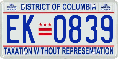 DC license plate EK0839