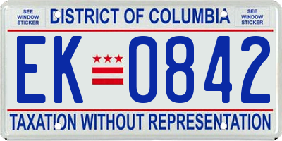 DC license plate EK0842