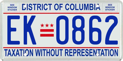 DC license plate EK0862