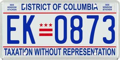 DC license plate EK0873