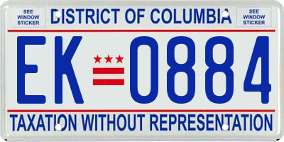 DC license plate EK0884