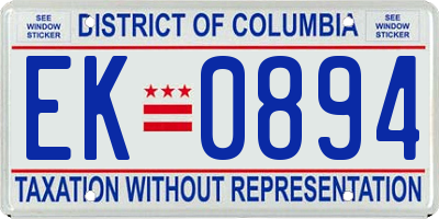 DC license plate EK0894