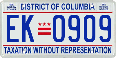 DC license plate EK0909