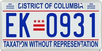 DC license plate EK0931
