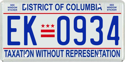 DC license plate EK0934