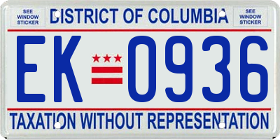 DC license plate EK0936