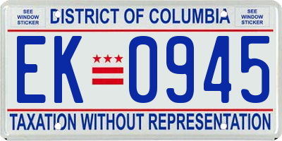 DC license plate EK0945