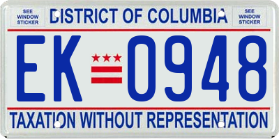 DC license plate EK0948