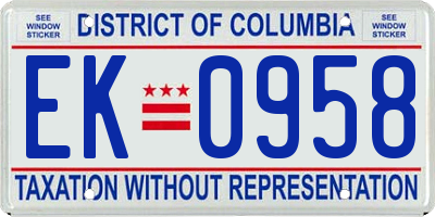 DC license plate EK0958
