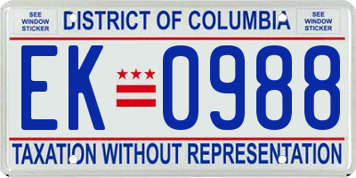 DC license plate EK0988
