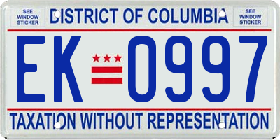 DC license plate EK0997