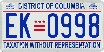 DC license plate EK0998