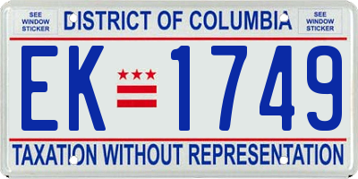 DC license plate EK1749