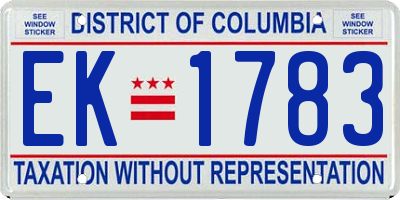 DC license plate EK1783