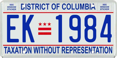 DC license plate EK1984