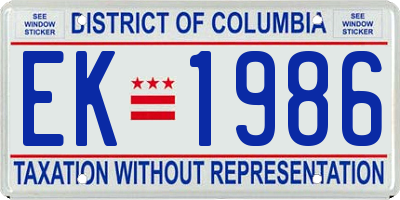 DC license plate EK1986