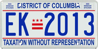 DC license plate EK2013