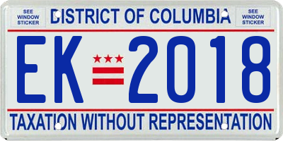 DC license plate EK2018